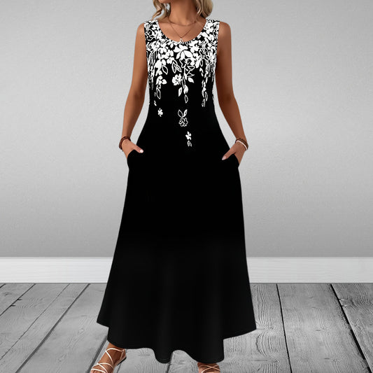 LILY Sleeveless Slim Fit Elegant Printed Pocket Dress